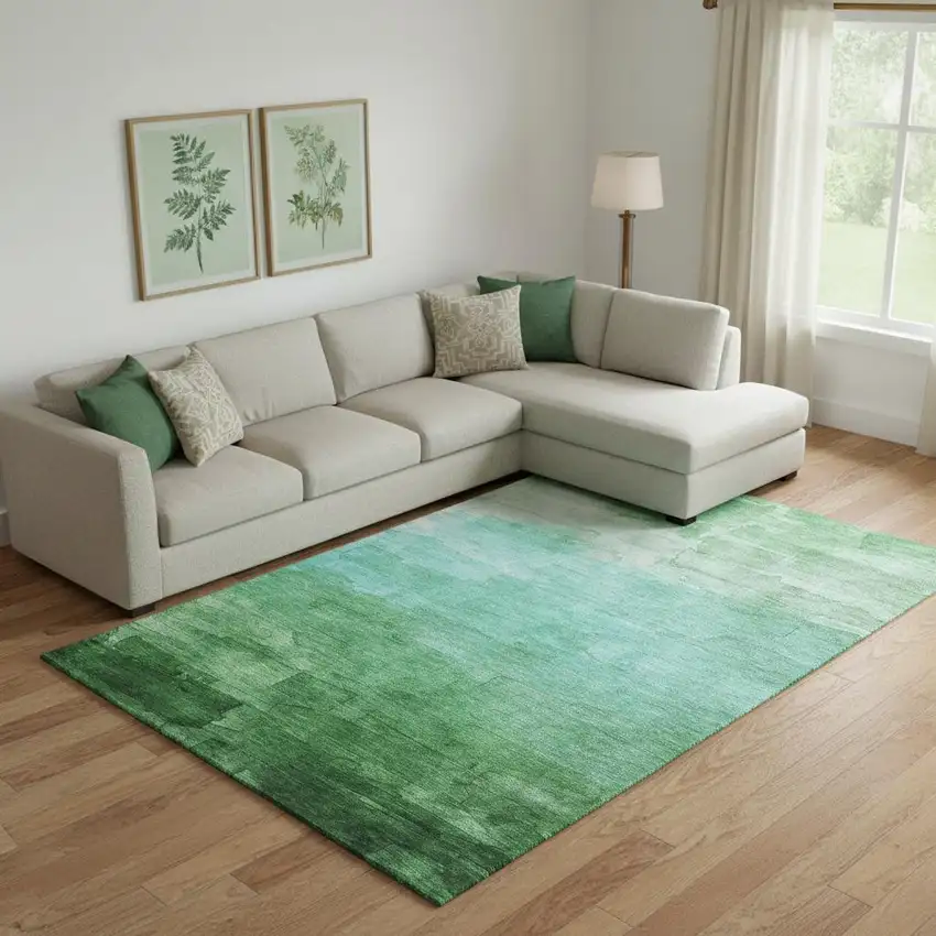 Green And Teal Striped Washable Area Rug With UV Protection Photo 2