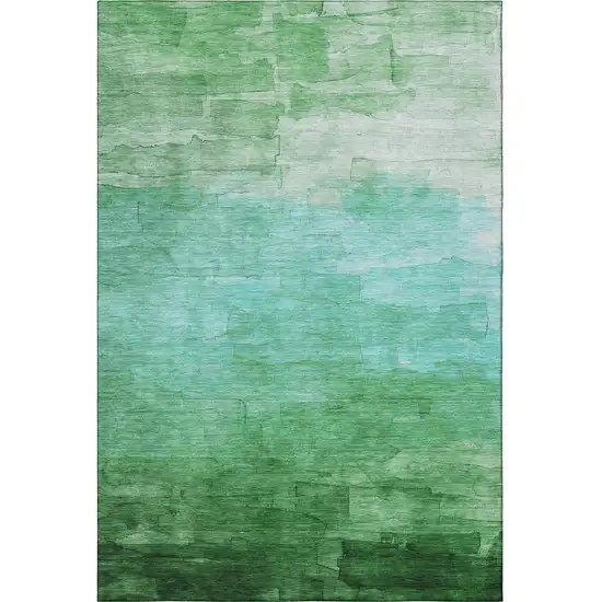 Green And Teal Striped Washable Area Rug With UV Protection Photo 3