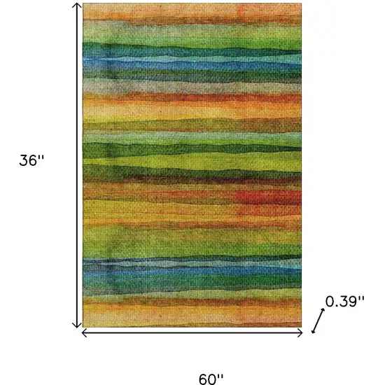 Green And Teal Striped Washable Area Rug With UV Protection Photo 9