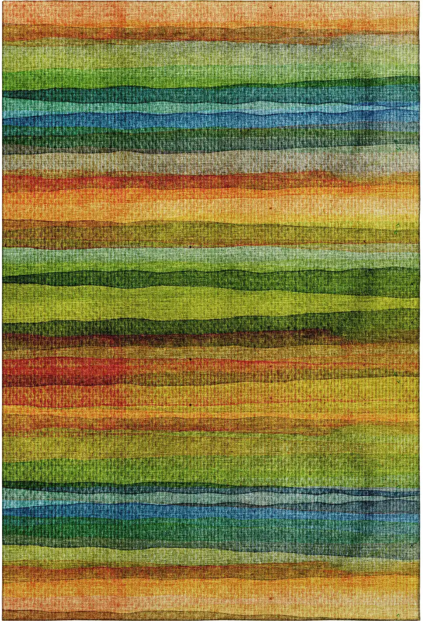 Green And Teal Striped Washable Area Rug With UV Protection Photo 4