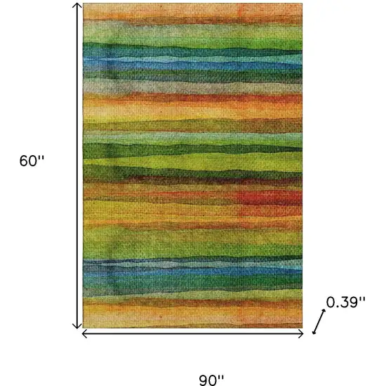 Green And Teal Striped Washable Area Rug With UV Protection Photo 9