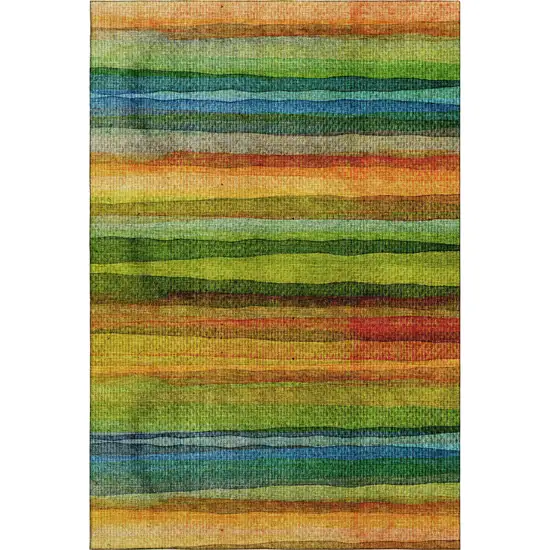 Green And Teal Striped Washable Area Rug With UV Protection Photo 1