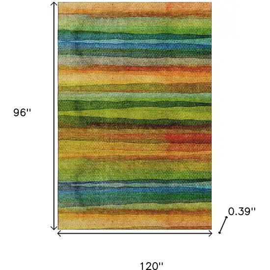 Green And Teal Striped Washable Area Rug With UV Protection Photo 9