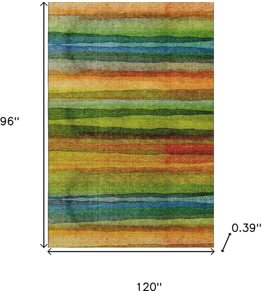 Green And Teal Striped Washable Area Rug With UV Protection Photo 9