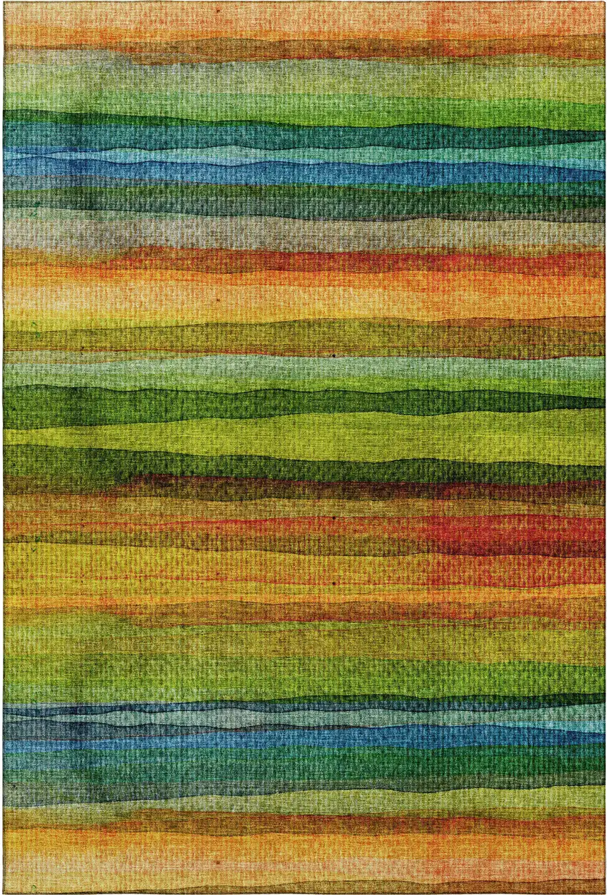 Green And Teal Striped Washable Area Rug With UV Protection Photo 1