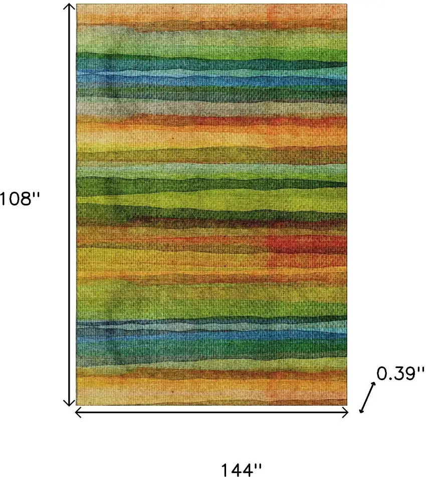 Green And Teal Striped Washable Area Rug With UV Protection Photo 9