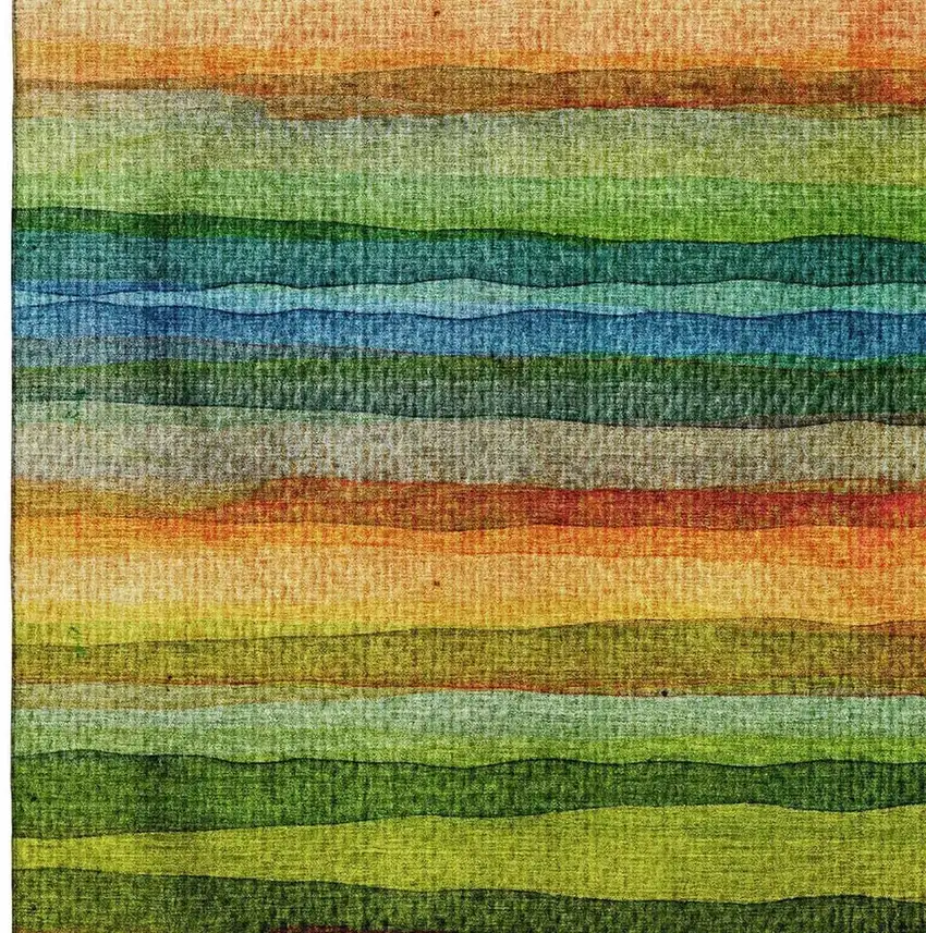 Green And Teal Striped Washable Area Rug With UV Protection Photo 3