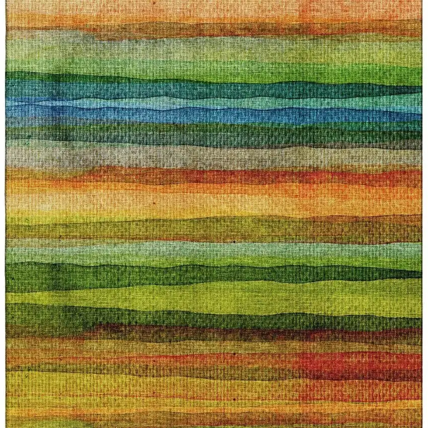 Green And Teal Striped Washable Area Rug With UV Protection Photo 4