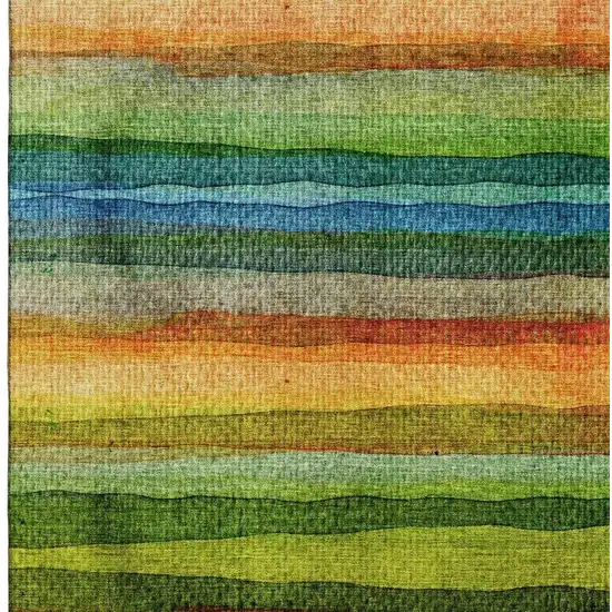 Green And Teal Striped Washable Area Rug With UV Protection Photo 3