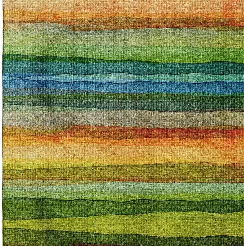 Green And Teal Striped Washable Area Rug With UV Protection Photo 3