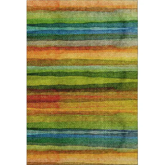 Green And Teal Striped Washable Area Rug With UV Protection Photo 4