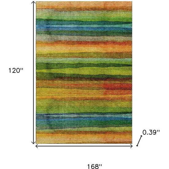 Green And Teal Striped Washable Area Rug With UV Protection Photo 9