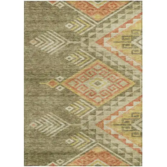 Green And Terra Cotta Southwestern Washable Indoor Outdoor Area Rug Photo 6
