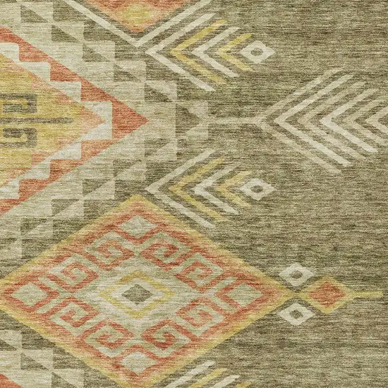 Green And Terra Cotta Southwestern Washable Indoor Outdoor Area Rug Photo 6