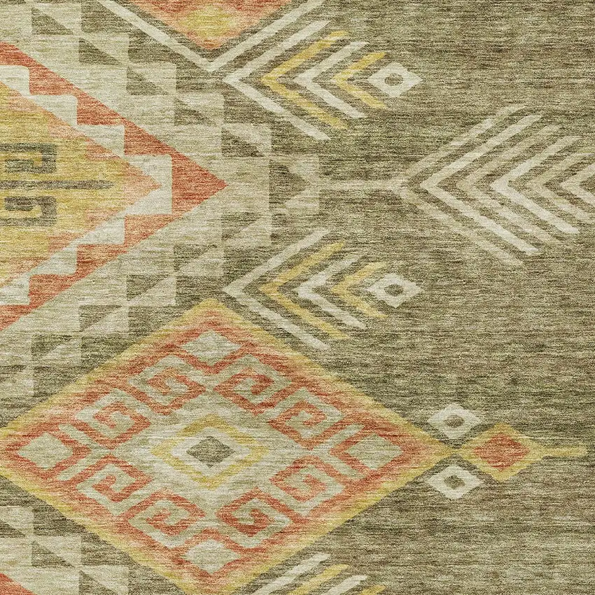 Green And Terra Cotta Southwestern Washable Indoor Outdoor Area Rug Photo 6