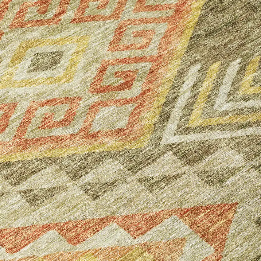 Green And Terra Cotta Southwestern Washable Indoor Outdoor Area Rug Photo 5