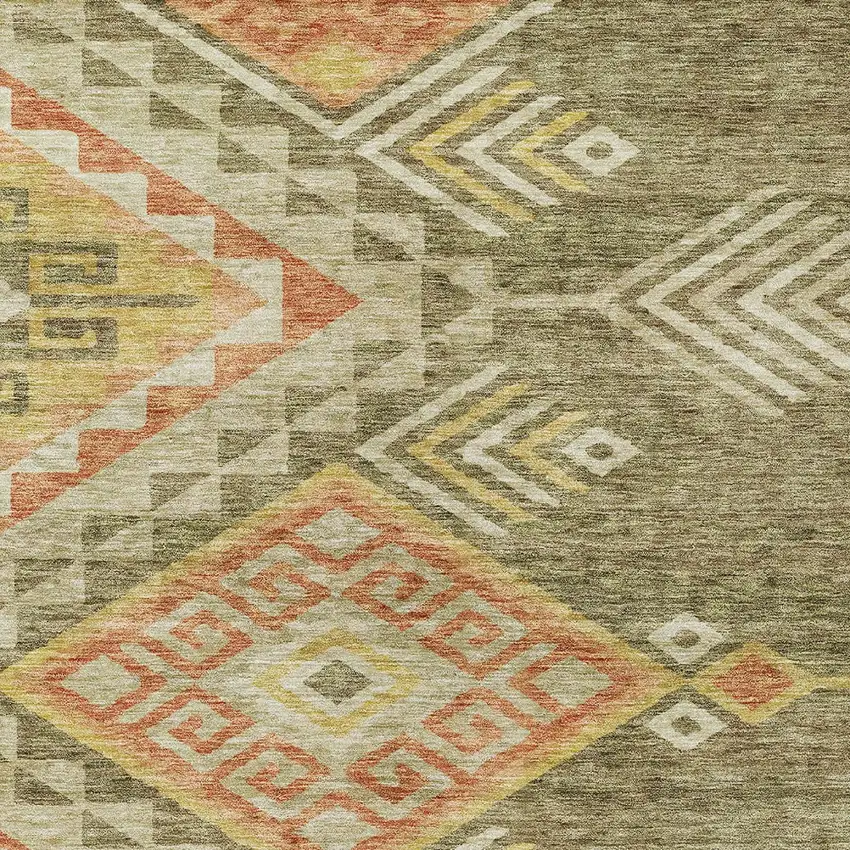 Green And Terra Cotta Southwestern Washable Indoor Outdoor Area Rug Photo 6