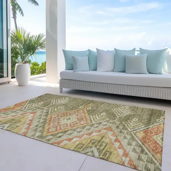 Green And Terra Cotta Southwestern Washable Indoor Outdoor Area Rug Photo 8