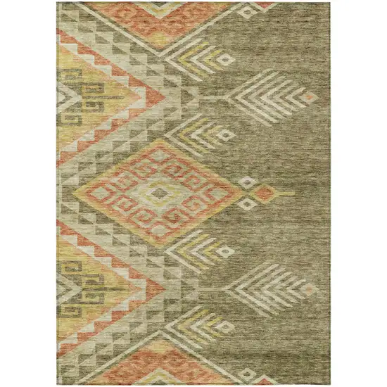 Green And Terra Cotta Southwestern Washable Indoor Outdoor Area Rug Photo 2