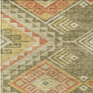 Photo of Green And Terra Cotta Southwestern Washable Indoor Outdoor Area Rug
