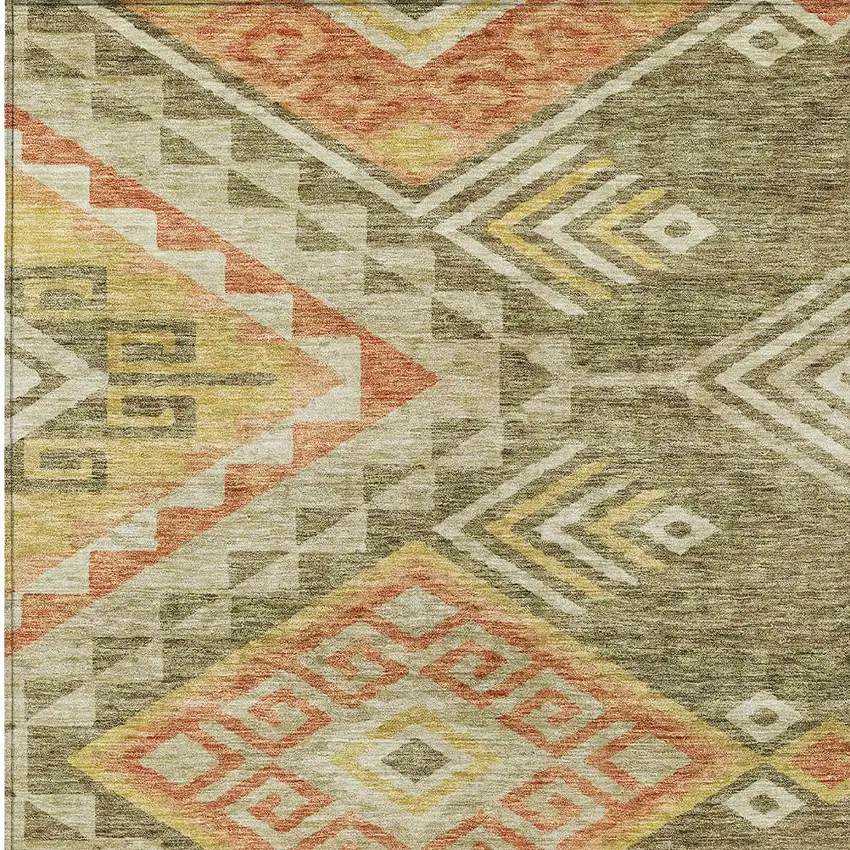 Green And Terra Cotta Southwestern Washable Indoor Outdoor Area Rug Photo 6