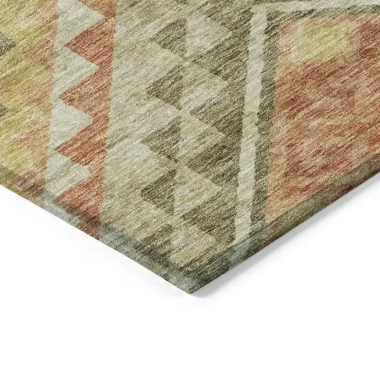 Green And Terra Cotta Southwestern Washable Indoor Outdoor Area Rug Photo 4