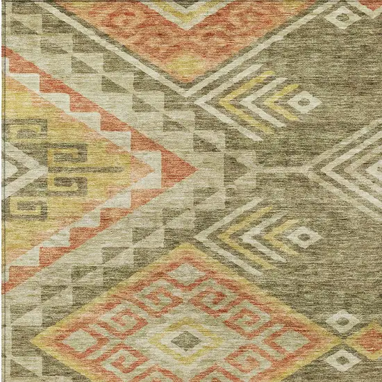 Green And Terra Cotta Southwestern Washable Indoor Outdoor Area Rug Photo 6