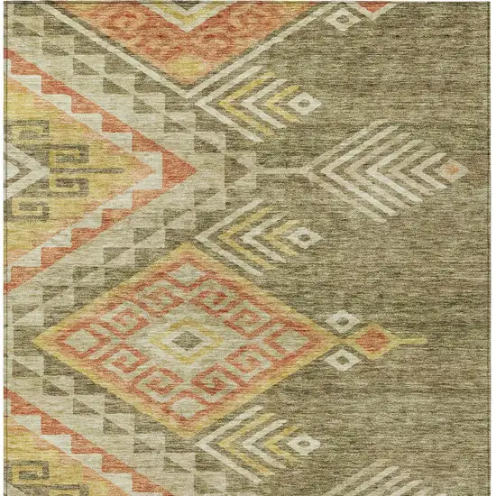 Green And Terra Cotta Southwestern Washable Indoor Outdoor Area Rug Photo 7