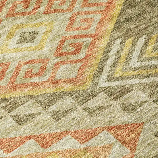 Green And Terra Cotta Southwestern Washable Indoor Outdoor Area Rug Photo 5