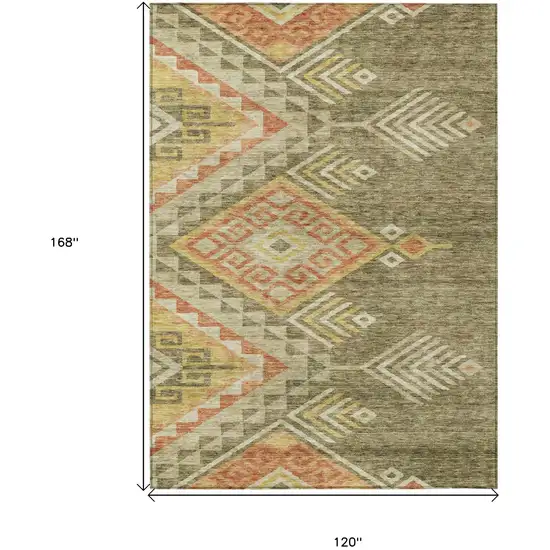 Green And Terra Cotta Southwestern Washable Indoor Outdoor Area Rug Photo 8