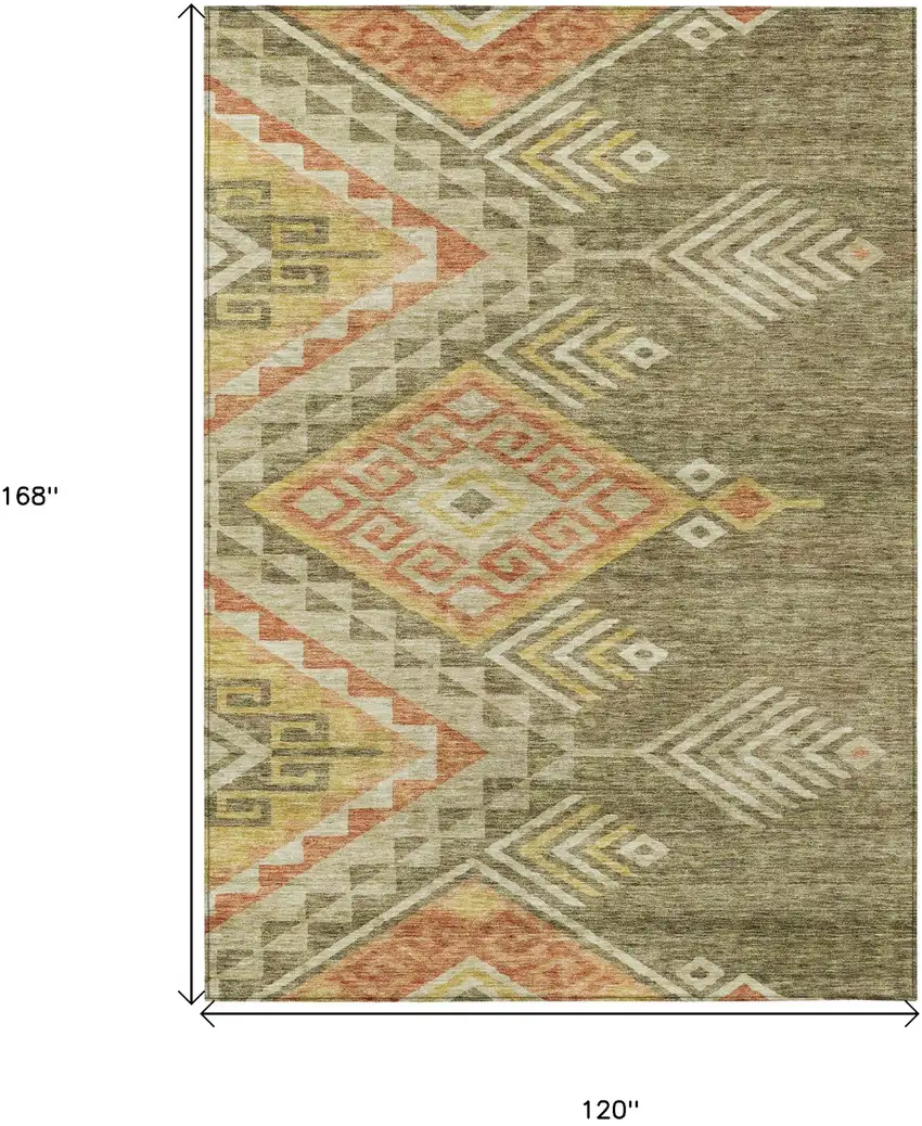 Green And Terra Cotta Southwestern Washable Indoor Outdoor Area Rug Photo 8