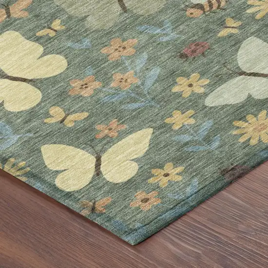 Green And Wheat Abstract Washable Indoor Outdoor Area Rug Photo 4