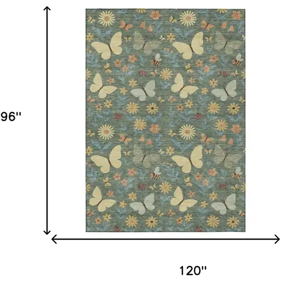Green And Wheat Abstract Washable Indoor Outdoor Area Rug Photo 6