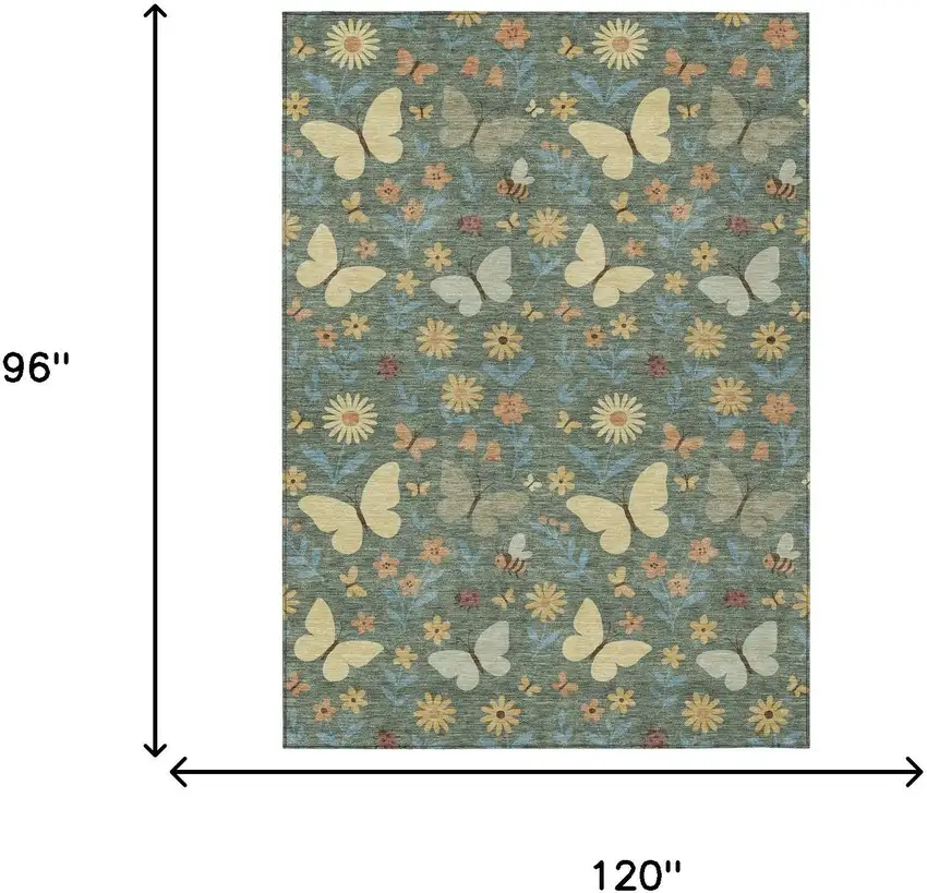 Green And Wheat Abstract Washable Indoor Outdoor Area Rug Photo 6