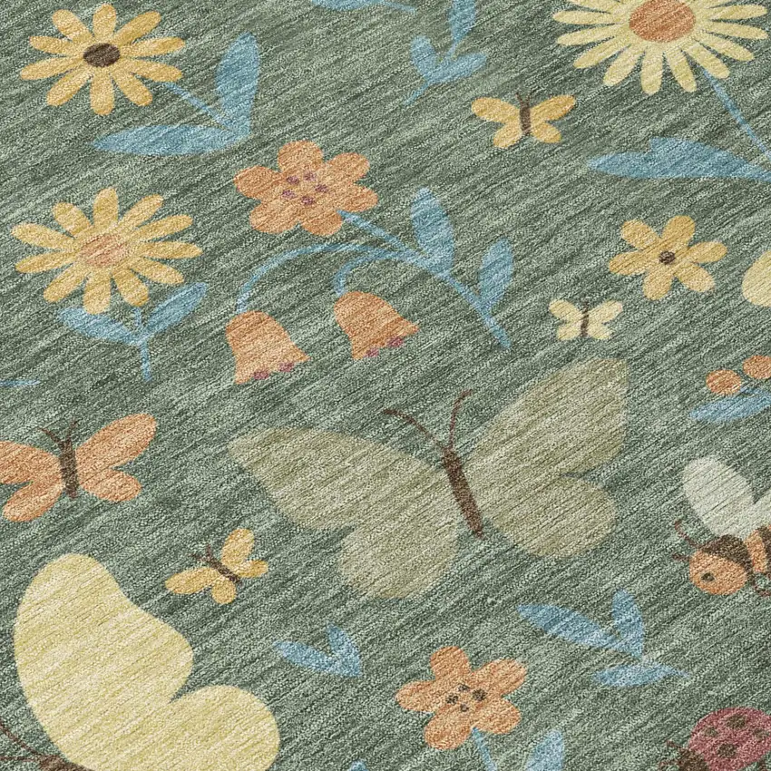 Green And Wheat Abstract Washable Indoor Outdoor Area Rug Photo 5