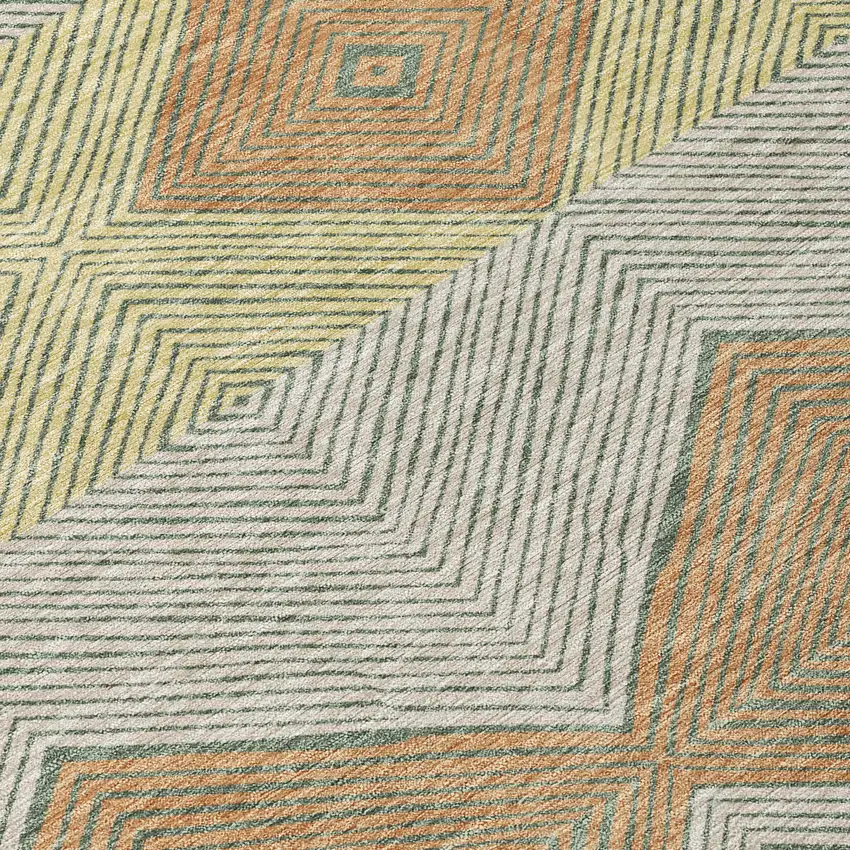 Green And Wheat Geometric Washable Indoor Outdoor Area Rug Photo 9