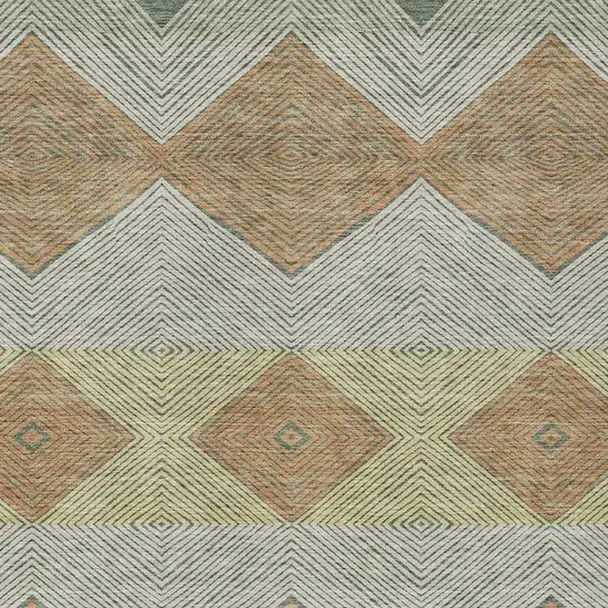 Green And Wheat Geometric Washable Indoor Outdoor Area Rug Photo 2