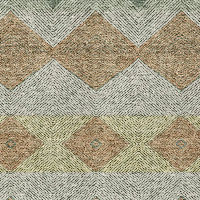 Green And Wheat Geometric Washable Indoor Outdoor Area Rug Photo 2