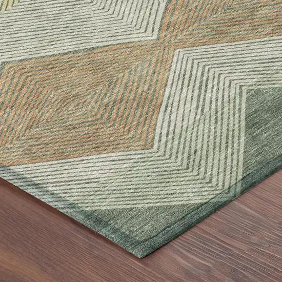 Green And Wheat Geometric Washable Indoor Outdoor Area Rug Photo 8