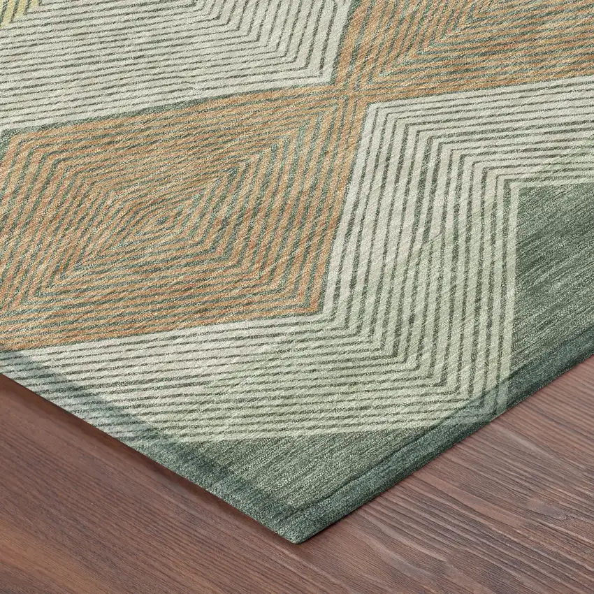 Green And Wheat Geometric Washable Indoor Outdoor Area Rug Photo 8