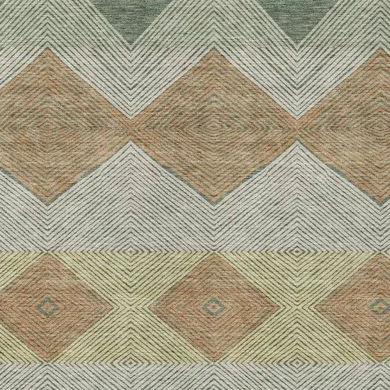 Green And Wheat Geometric Washable Indoor Outdoor Area Rug Photo 2