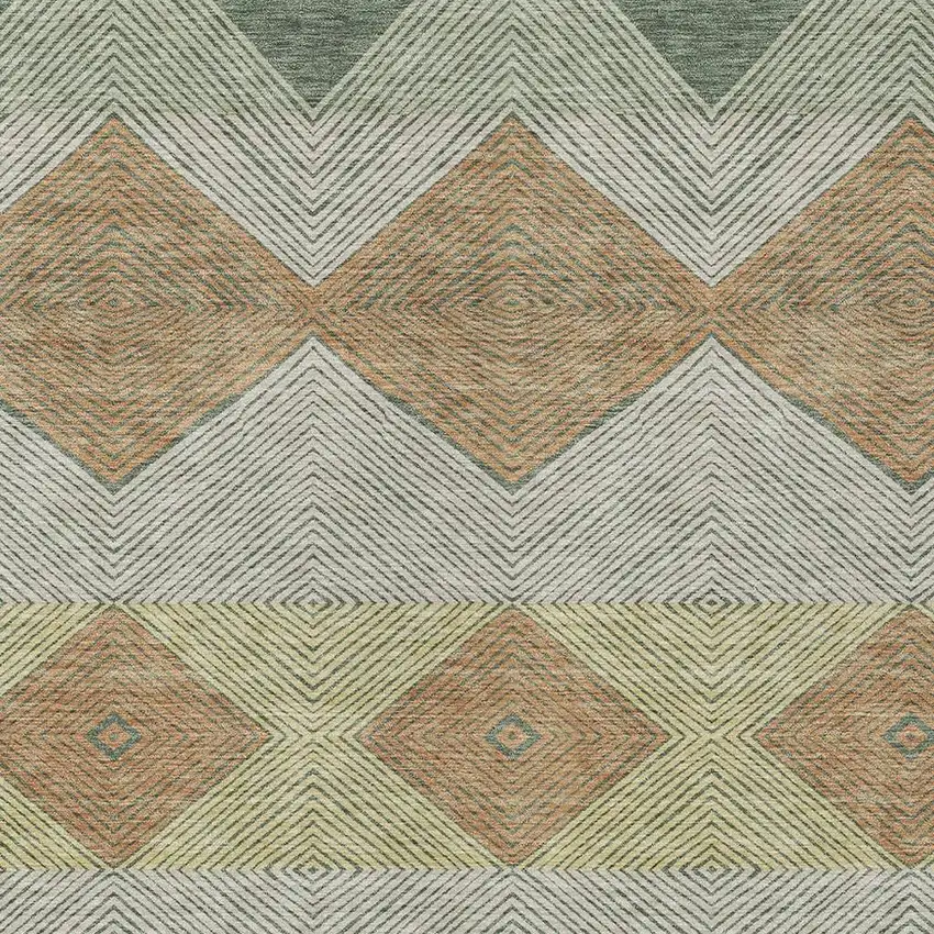 Green And Wheat Geometric Washable Indoor Outdoor Area Rug Photo 2