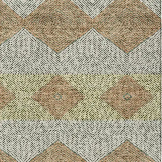 Green And Wheat Geometric Washable Indoor Outdoor Area Rug Photo 2