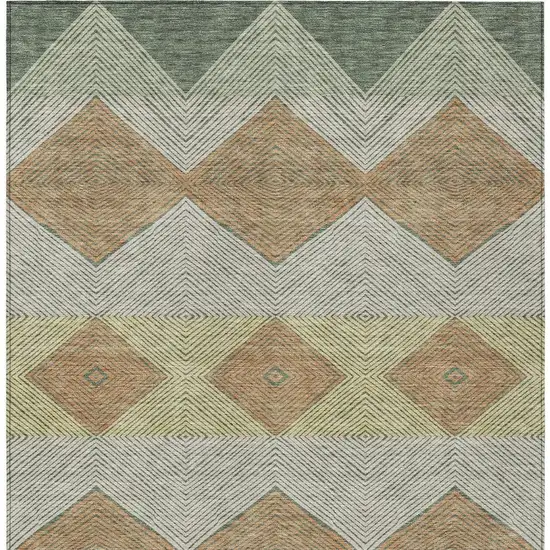 Green And Wheat Geometric Washable Indoor Outdoor Area Rug Photo 3