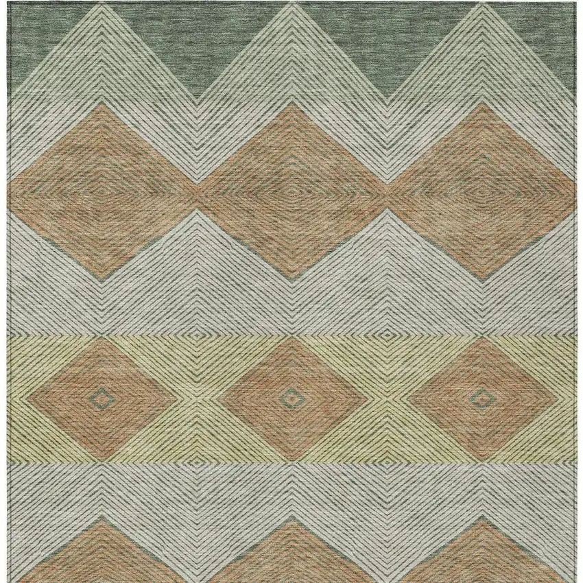 Green And Wheat Geometric Washable Indoor Outdoor Area Rug Photo 3