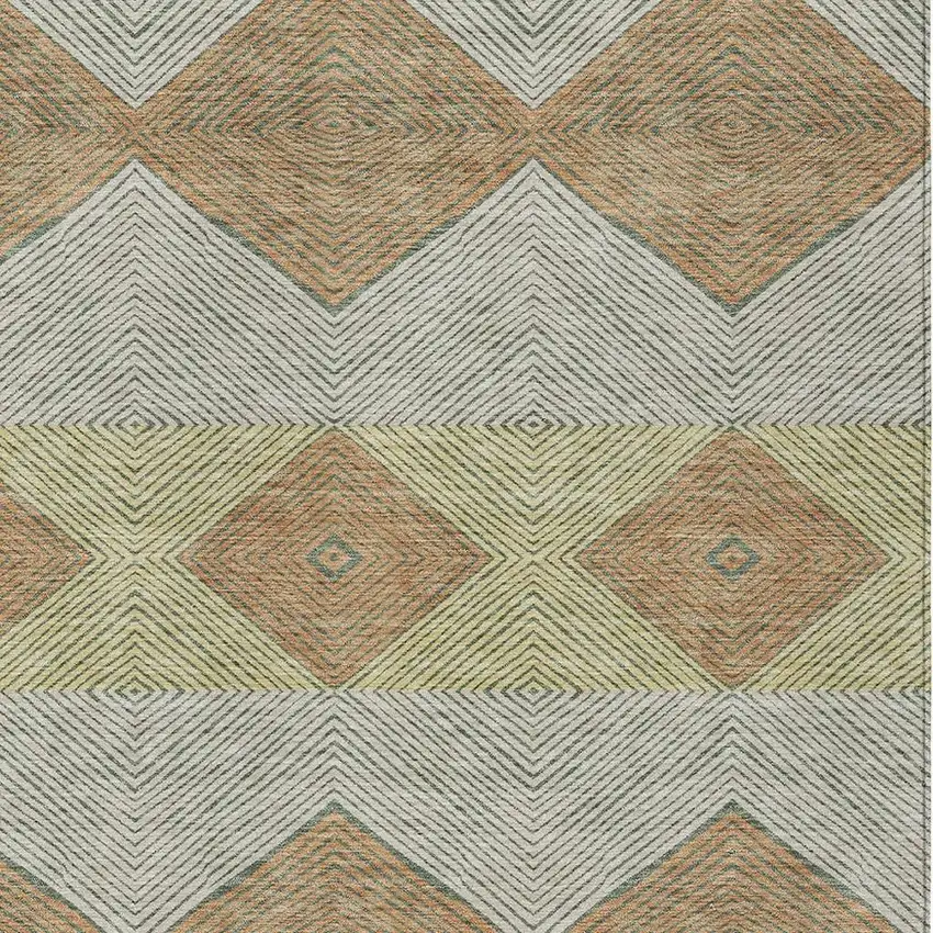 Green And Wheat Geometric Washable Indoor Outdoor Area Rug Photo 2