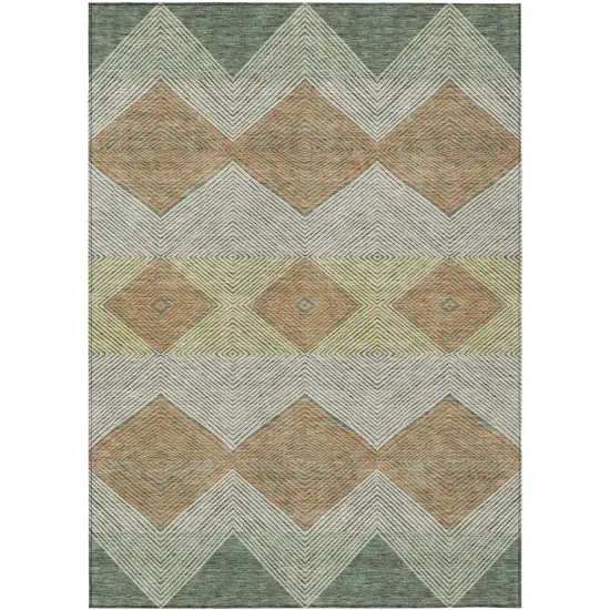 Green And Wheat Geometric Washable Indoor Outdoor Area Rug Photo 1