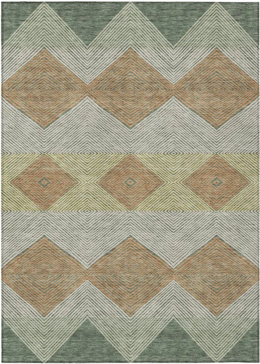 Green And Wheat Geometric Washable Indoor Outdoor Area Rug Photo 1