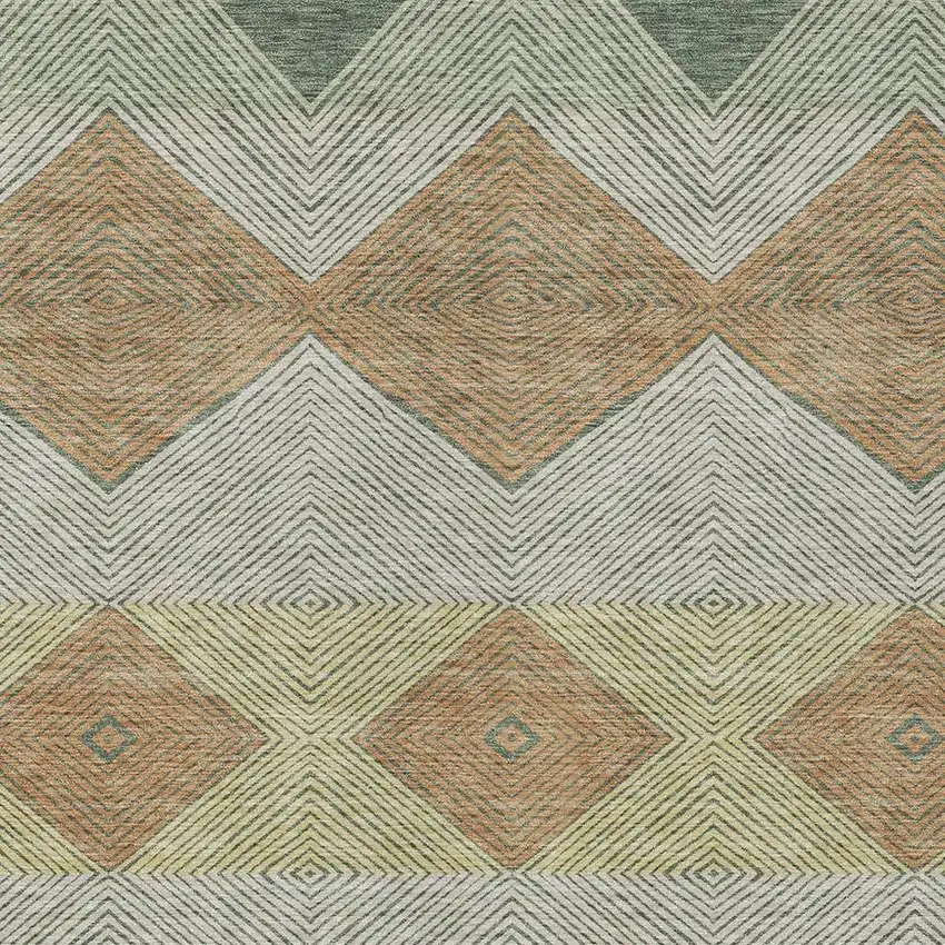 Green And Wheat Geometric Washable Indoor Outdoor Area Rug Photo 2