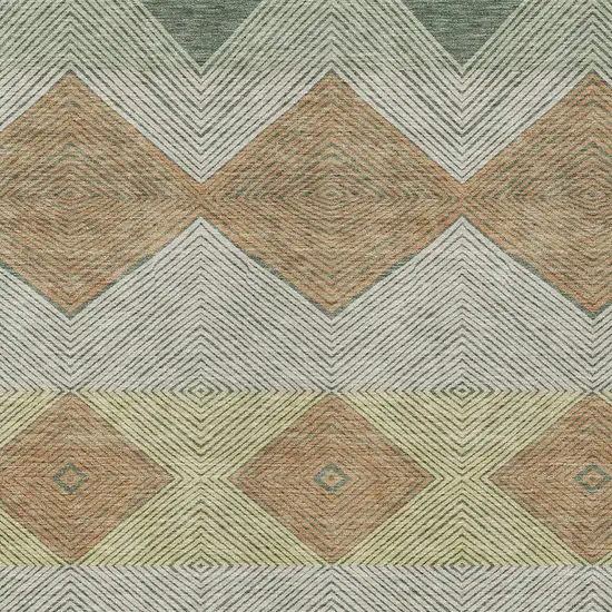 Green And Wheat Geometric Washable Indoor Outdoor Area Rug Photo 2